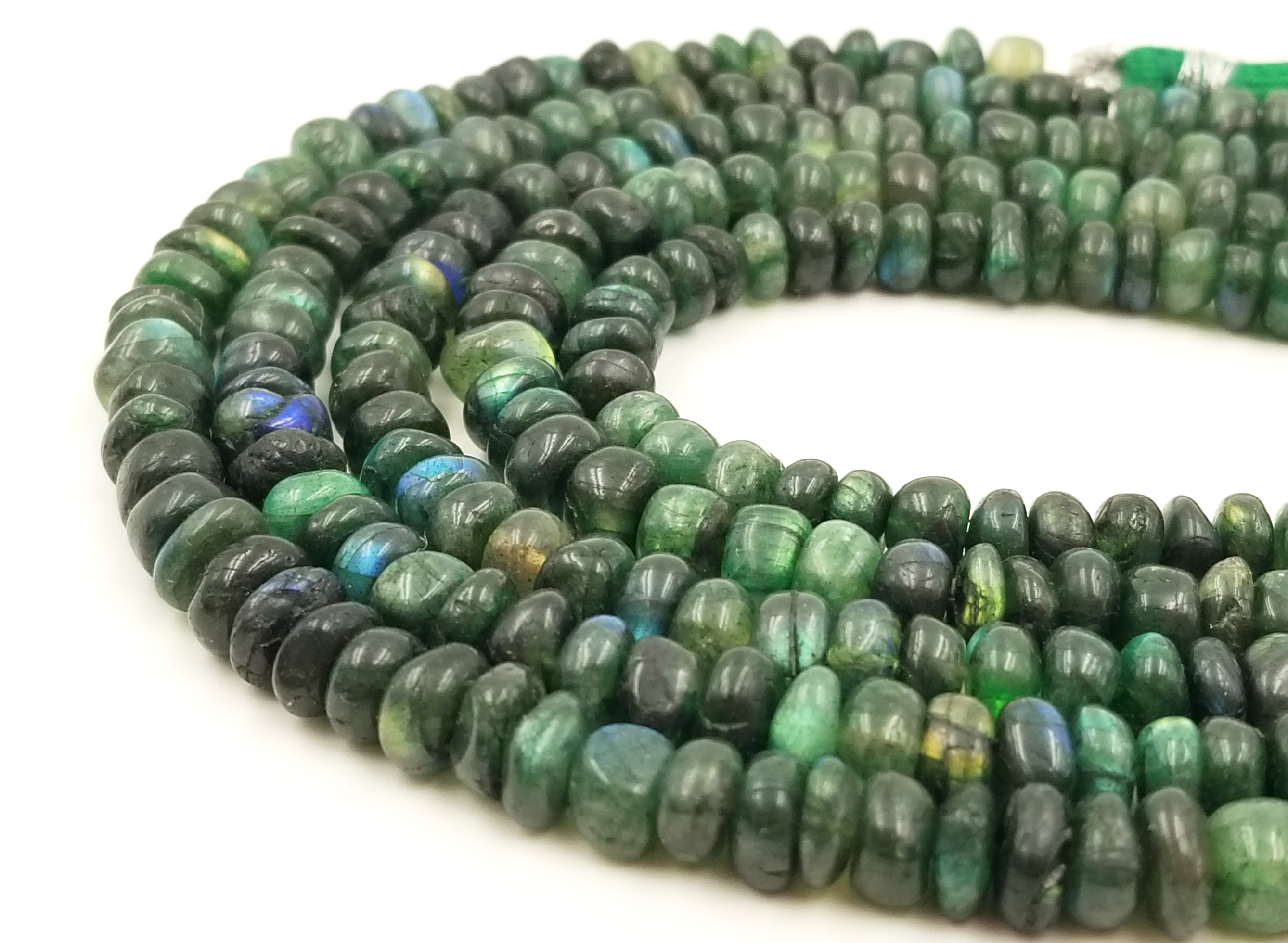 Green Labradorite Smooth Rondelle Bead Strand 8in Gemstone Beads Bead