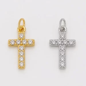 Gold Filled Cross Charm, Pave Cross Pendant, Rhinestone Cross Charm, CZ Cross Pendant, Religious Jewelry Finding, Christian Charm, CP008