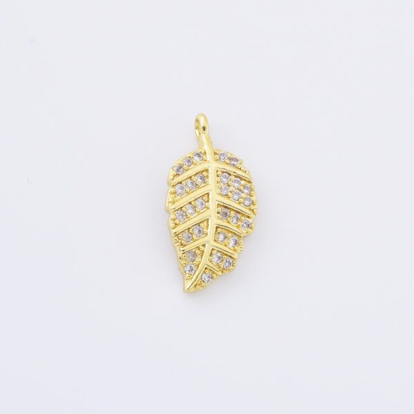 Feather/ LEAF charms, Gold Micro Pave CZ Leaf charm, Cubic Zirconia , DIY bracelet charm, 20x10mm | CP024 - Image 4