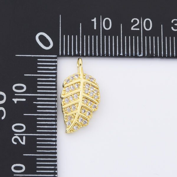 Feather/ LEAF charms, Gold Micro Pave CZ Leaf charm, Cubic Zirconia , DIY bracelet charm, 20x10mm | CP024 - Image 6