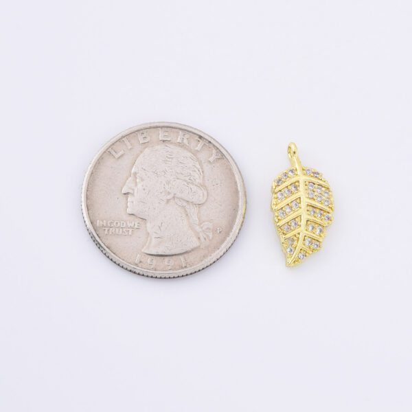 Feather/ LEAF charms, Gold Micro Pave CZ Leaf charm, Cubic Zirconia , DIY bracelet charm, 20x10mm | CP024 - Image 7