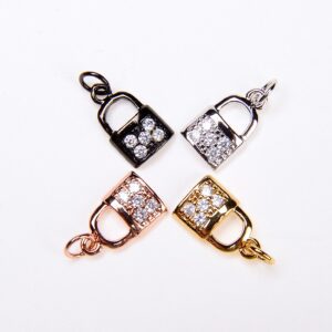 24K Gold Pave Lock Charm, Micro Pave CZ KeyLock Charms, Cubic Zirconia, Rose Gold/ Gold/ White gold/ Black Lock Charm, 11X6mm| CP036