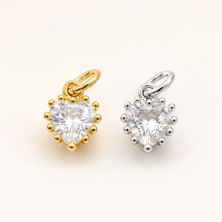 Gold Filled CZ Heart Pendant, Crystal Heart Charm, Rhinestone Pendant, Jewelry Making Supply, Heart Necklace Charm, Gift for Her, CP1016