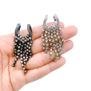 Diamond Cz Tassel Pendant, Double Ring CZ Charm Pendant, CZ Micro Pave CZ Tassel Pendant, Necklace Bracelet Tassel Charm,60x35mm, CP1041