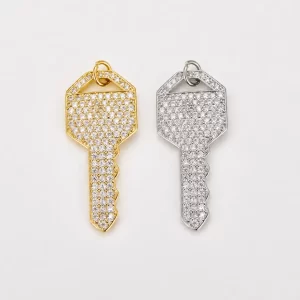 Gold Filled Key Charm, Pave Key Pendant, Rhinestone Key Charm, Crystal Key Pendant, Key Jewelry Finding, Statement Charm, CP950
