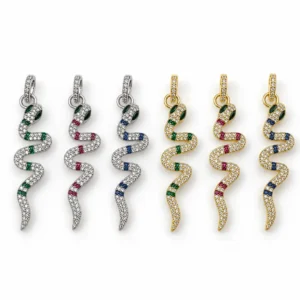 Pave Snake Charm, CZ Snake Pendant, Colorful Crystal Serpent Charm, Rhinestone Snake Jewelry, Bracelet Necklace Charm, Jewelry Making, CP955