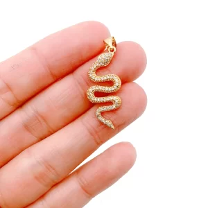 Snake Charm, Snake Colored CZ Micro Pave Charm Pendant, Serpent Charm, Snake Necklace, Snake Pendant, Cubic Zirconia, 29x12mm, CP956