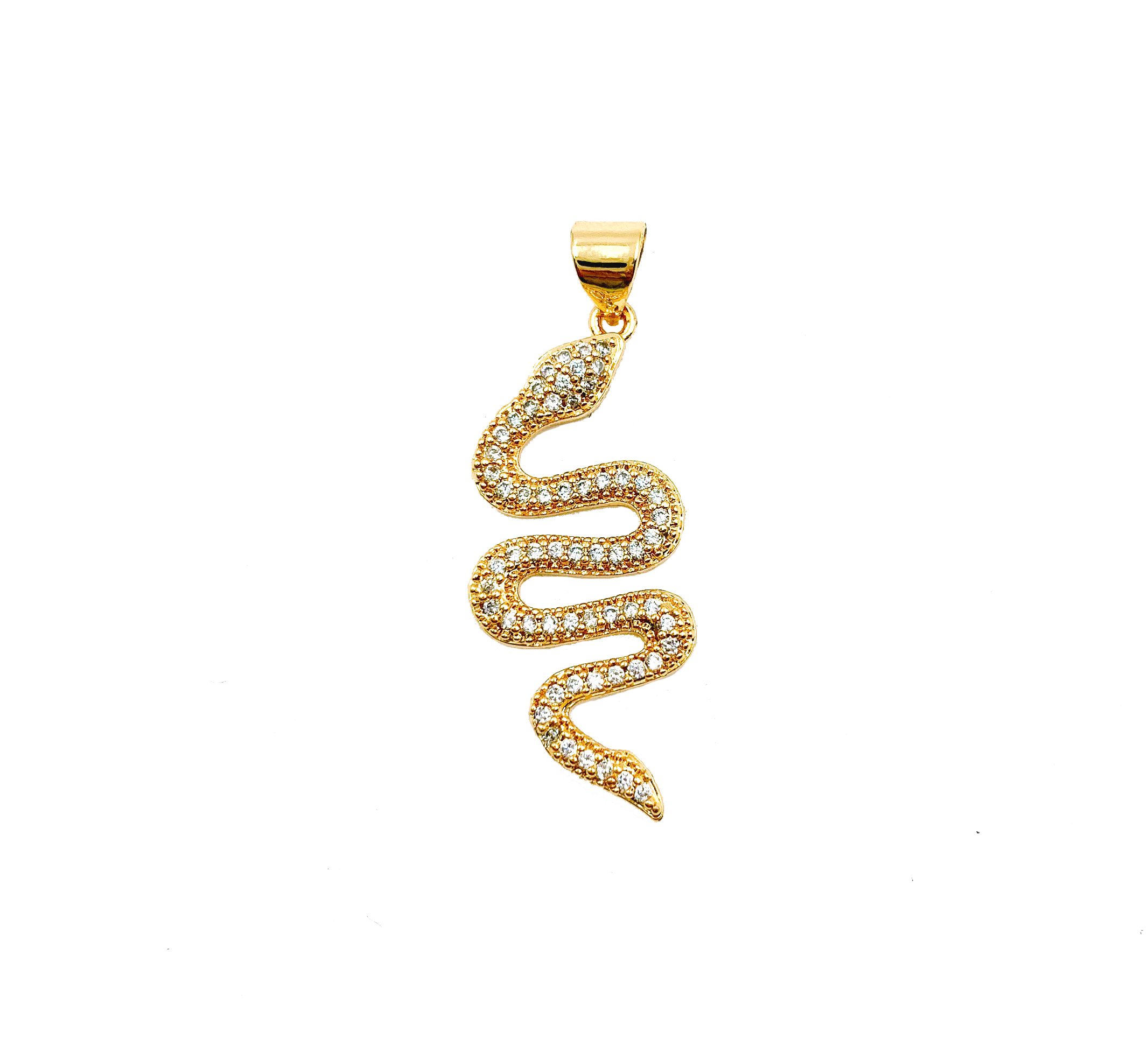 Snake Charm, Snake Colored CZ Micro Pave Charm Pendant, Serpent 