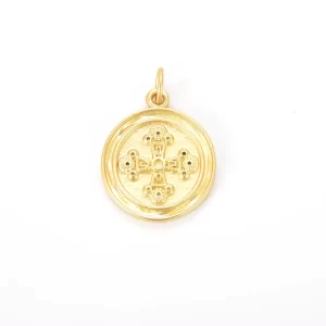 Round Cross Medallion Charm Pendant, 18K Gold Filled Cross Necklace, Cross Charm Pendant, Jesus Charm, Celtic Cross Charm, 21x16mm, CP752