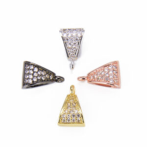 Pendant Bail, 18K Gold CZ Micro Pave Triangle Pendant Bail Clasp, Clasp, Closure Clasp, Cubic Zirconia, 12x8mm, CP849