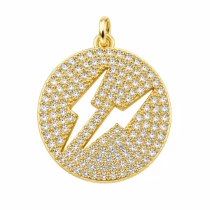 Gold Filled CZ Lightning Bolt Charm, Pave Rhinestone Electric Bolt Pendant, Sparkling Thunderbolt Jewelry for Necklace Bracelet, CP1054