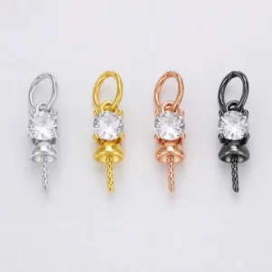 Gold Filled CZ Peg Bail, Cubic Zirconia Pendant Pin Bail for Half Drilled Pearl Beads Jewelry Making, Glue In Bail Finding Supply, CP1059