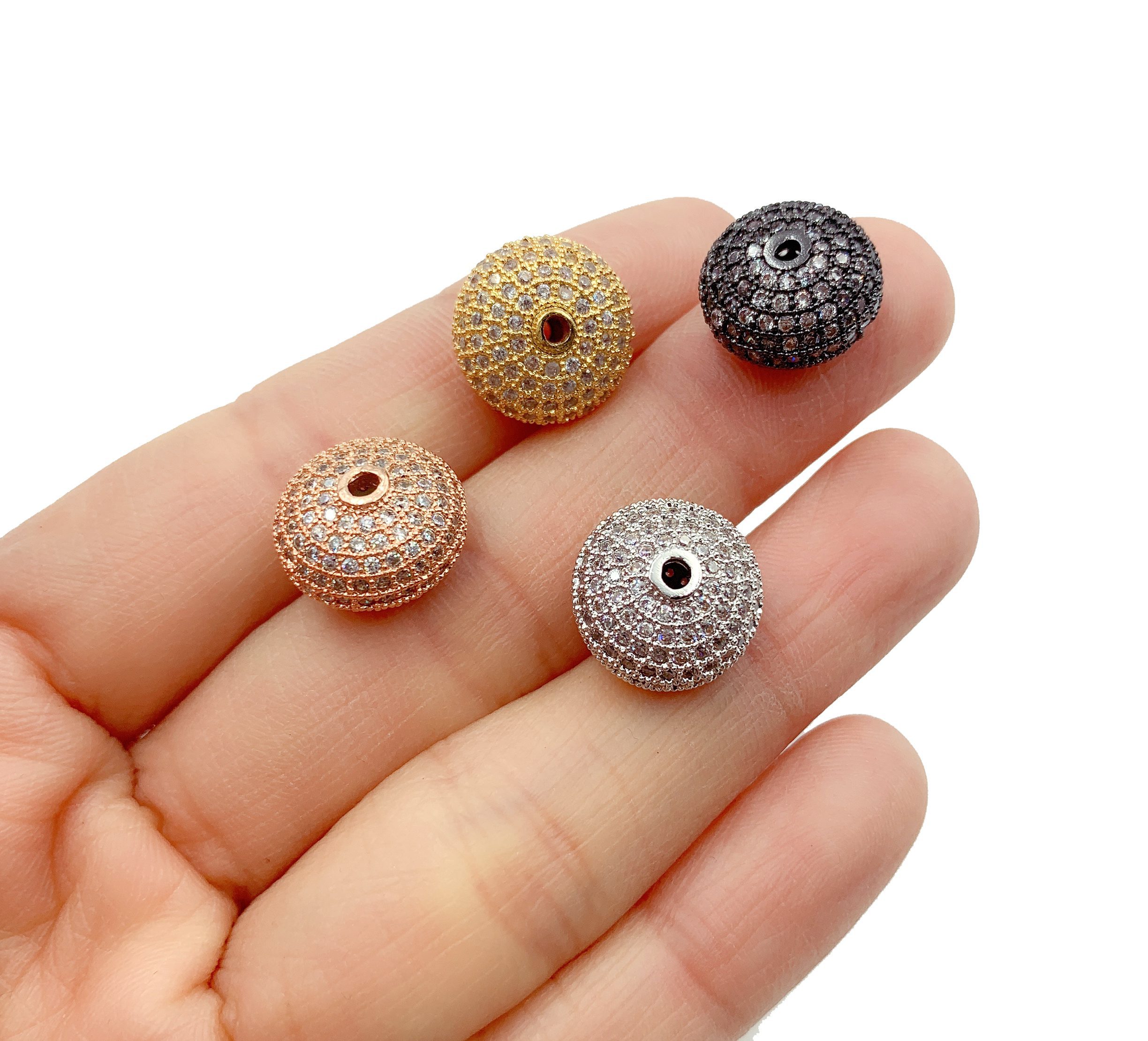Zircon Gemstone Micro Pave Rondelle Charm Bracelet Spacer Beads Jewelry Finding