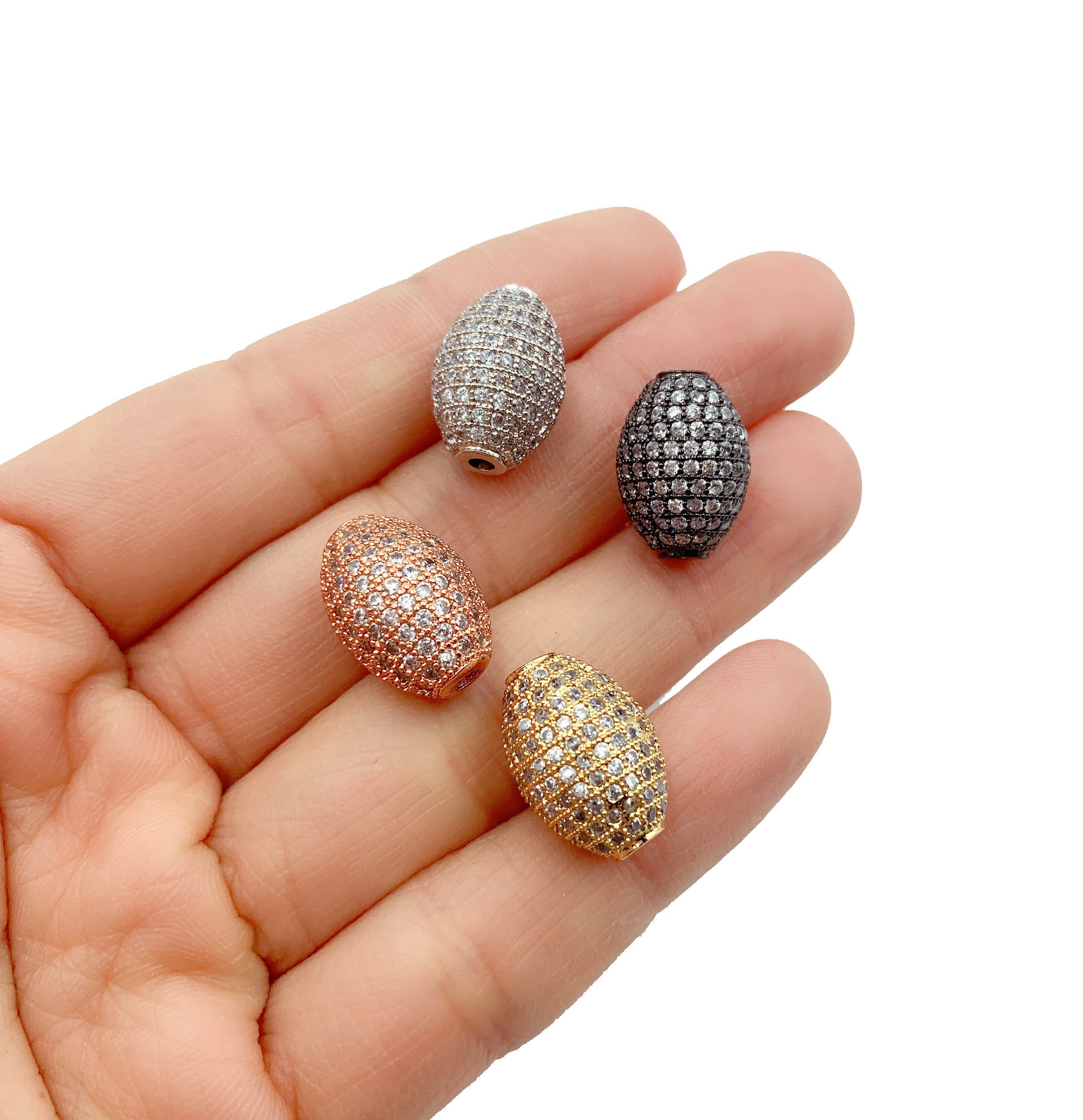 Oval Spacer Beads, Oval CZ Micro Pave Bead, Oval Beads, Spacer Beads