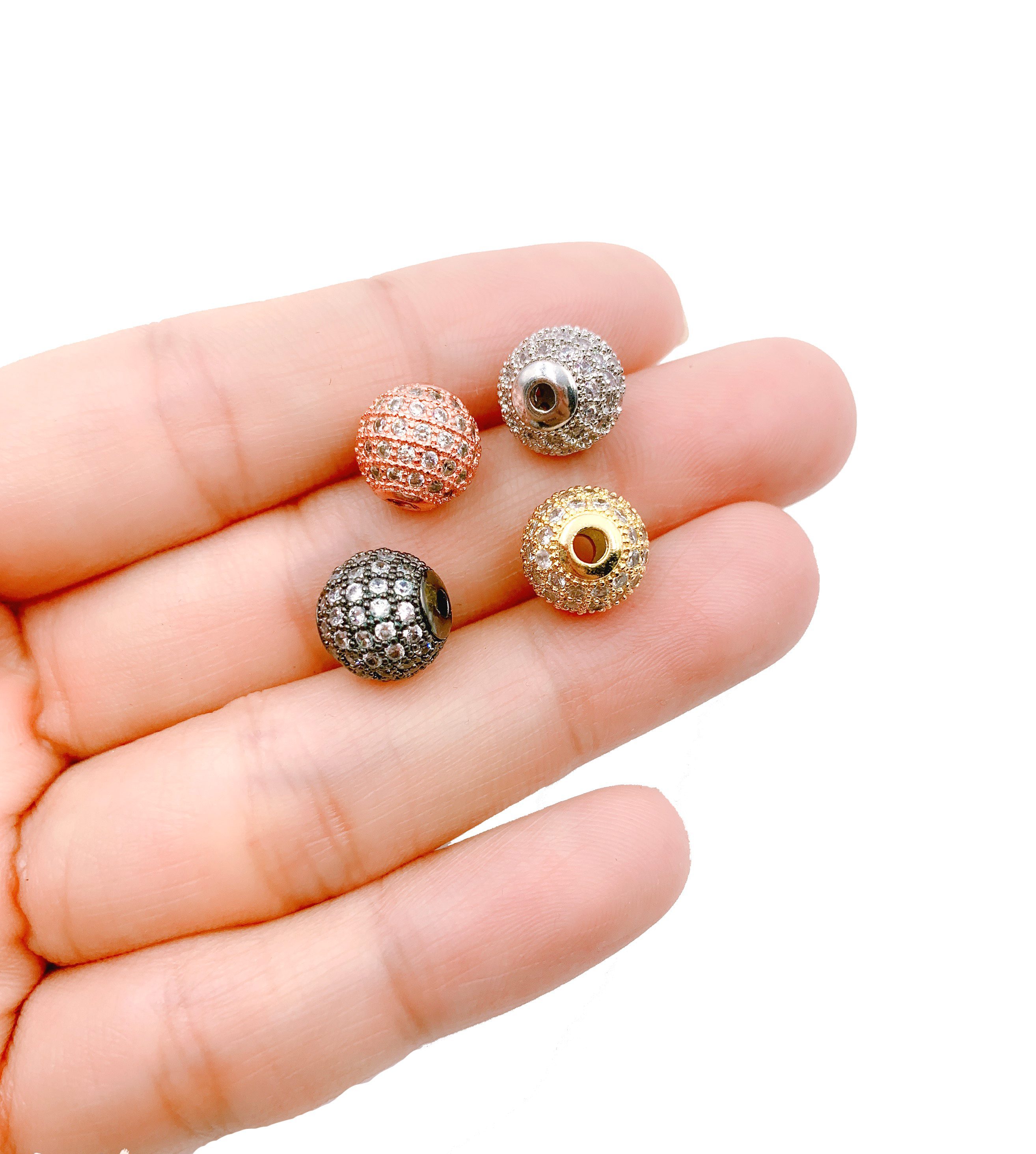 5pc 12 mm Plaqué Or Cz Micro Pave Ball Loose Beads for jewelry making 