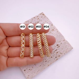 18K Gold Long Curved Tube Necklace Beads  CZ Micro Pave Curved Tube Beads for Jewelry, Cubic Zirconia Gold Beads 35x6mm, BD053