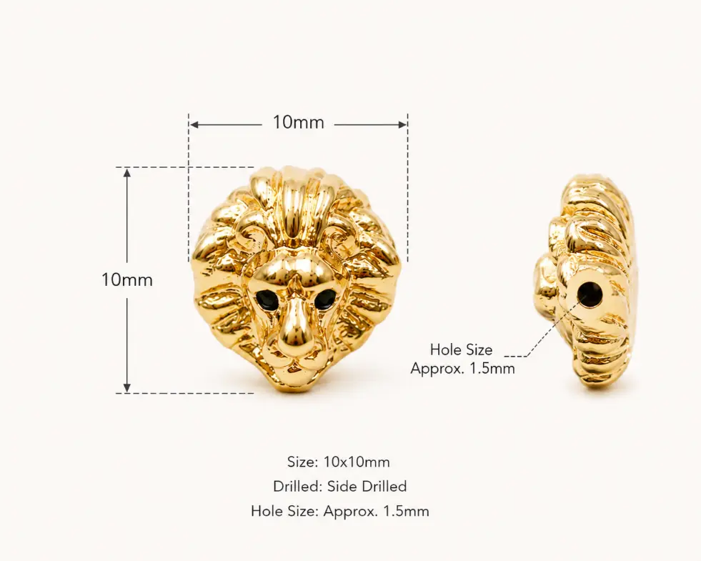 Gold Filled Lion Bead, Lion Head Bead, Animal Face Bead, Side Drilled Jewelry Finding, Mens Bracelet Bead, DIY Necklace Supply, BD068 - Image 6