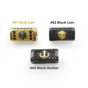 Lion Head/Anchor Bead, Tube Spacer Bead, Black CZ Pave Tube Spacer Beads for Men/Women Jewelry Making, 14mm, BD072