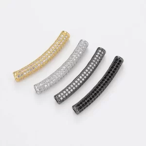 Gold Filled CZ Bead Bar, Crystal Rhinestone Connector, 32mm Curved Tube Bead, Jewelry Making Supply, DIY Bracelet Component, BD600