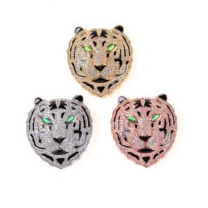 CZ Micro Pave Panther Head with Green Eye Beads, Jaguar Head Beads, Leopard Head Beads, Paracord Bead, Animal Beads, 39x34mm, BD744