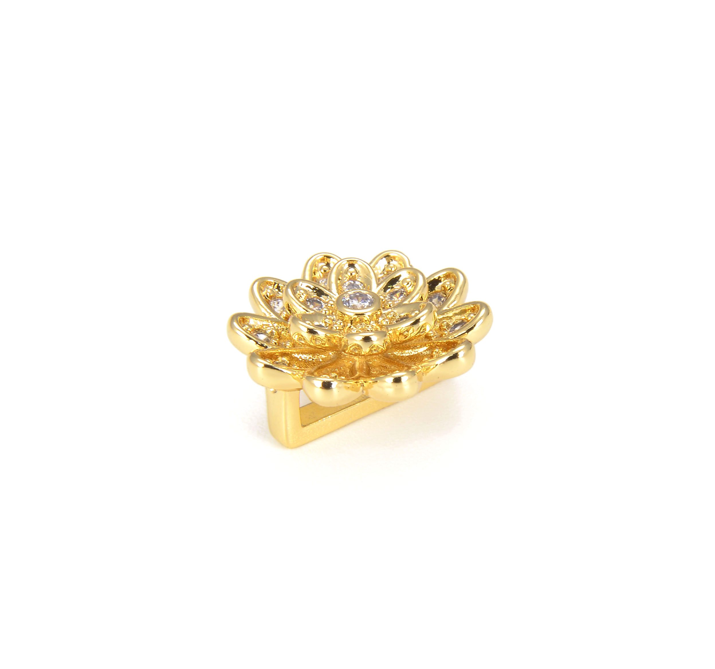 Micro Pave Lotus Charm for Bracelet Necklace Earring Making 18K Gold  Lotus Flower Slider Beads BD753 16mm