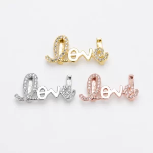 Gold Filled Love Bead, CZ Love Bracelet Connector, Pave Heart Love Charm, Bracelet Making Supply, Jewelry Making Bead, Gift for Her, BD754