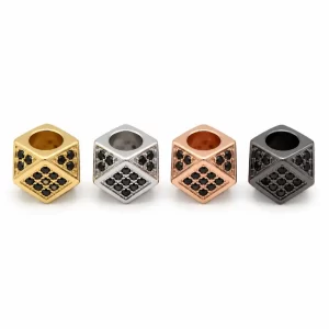 Gold Filled Black CZ Hexagon Bead, Geometric Spacer Bead, Crystal Bead for Jewelry Making, Bracelet & Necklace DIY Supplies, 7mm, BD811A