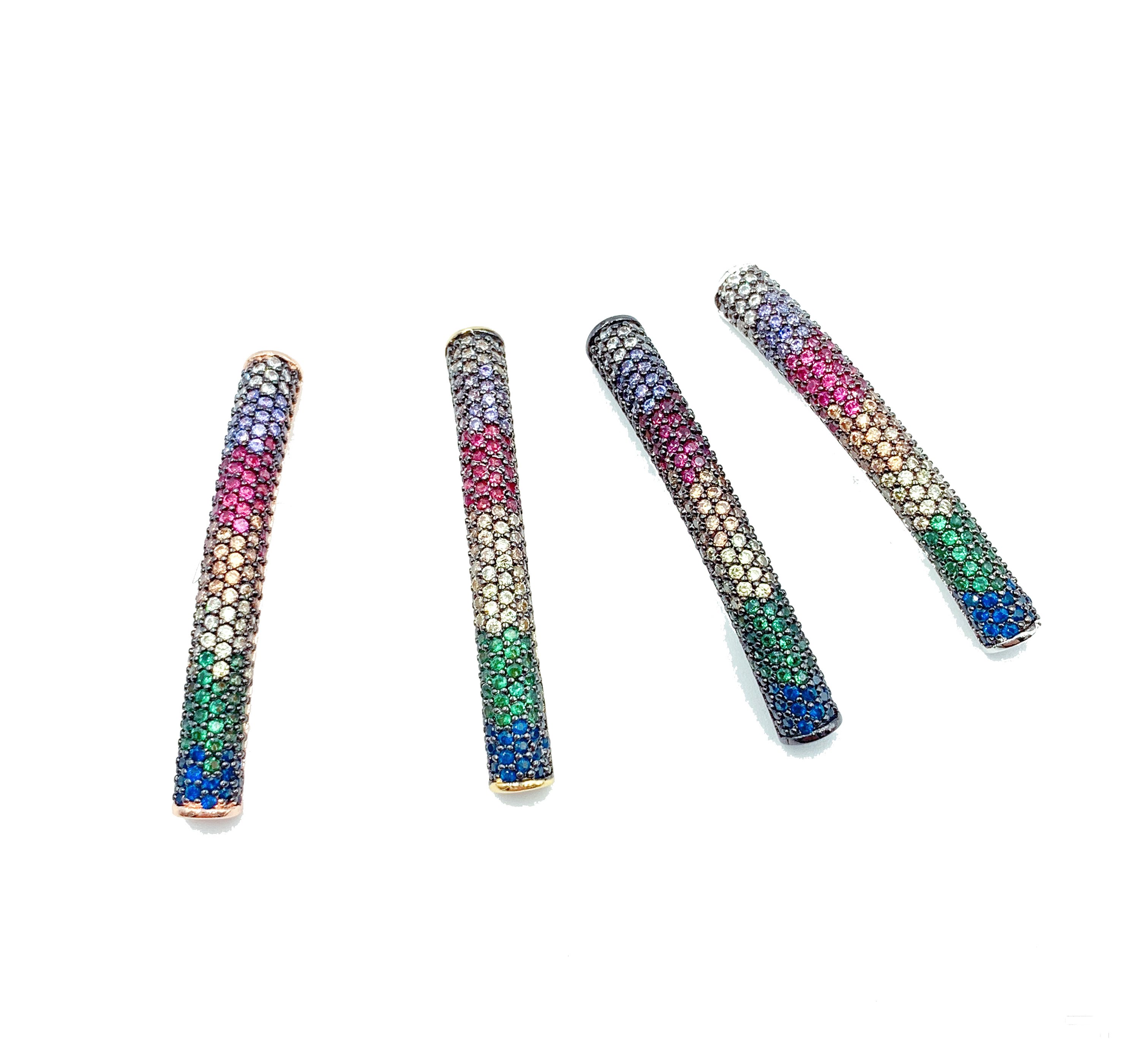 Rainbow CZ Curved Tube Bead Spacer, Curve Tube Beads, Micro Pave Beads