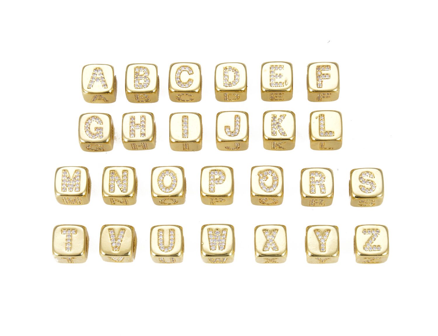 18K Gold CZ Micro Pave Initial Letter Beads 9mm, BD954