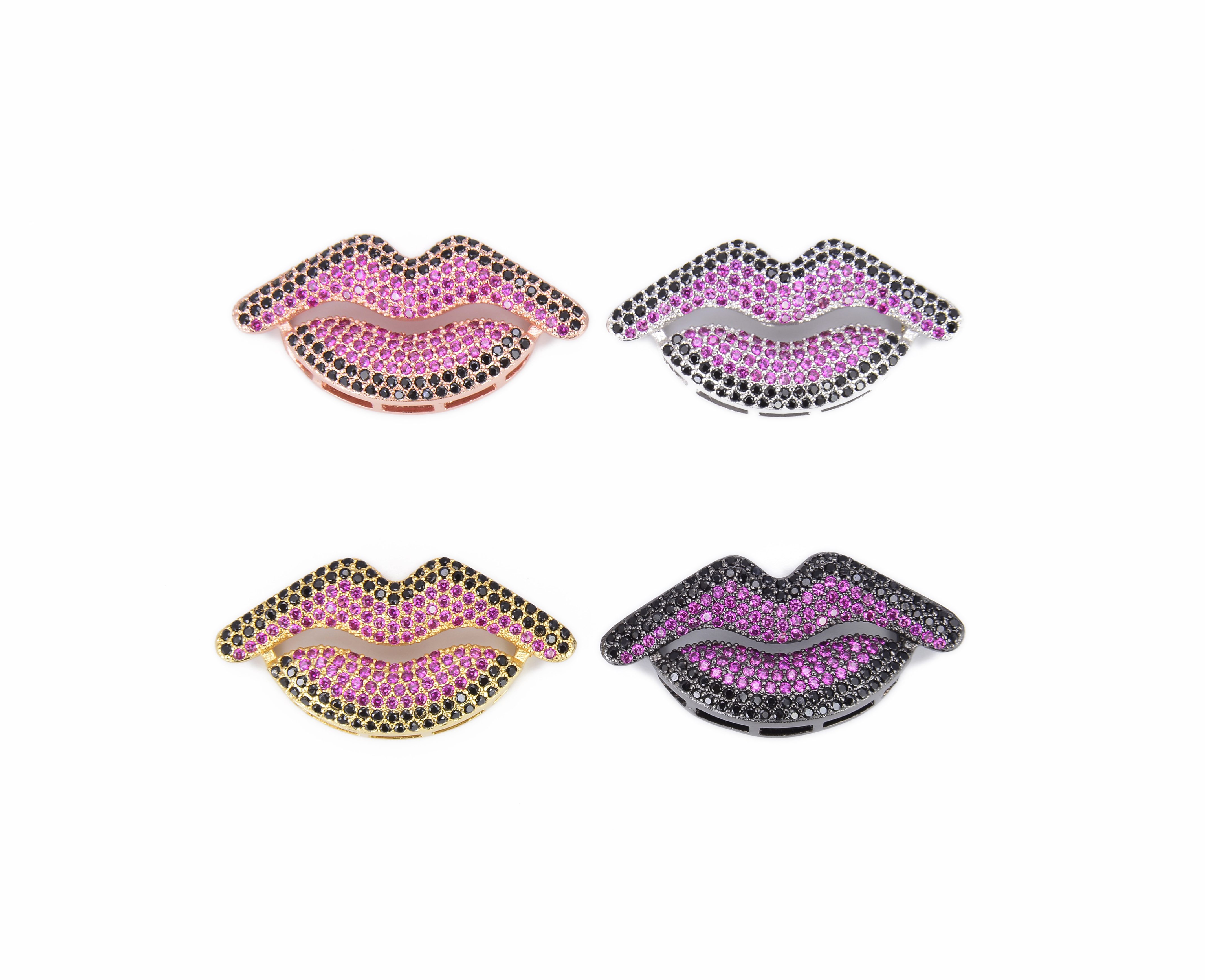 Lips Colored Slider Bead Cz Micro Pave Lips Slider Bead Lips Charm