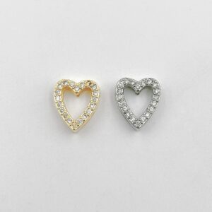 Gold and Silver Heart Slider Beads CZ Micro Pave