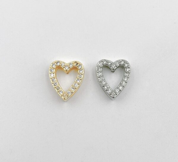 Gold and Silver Heart Slider Beads CZ Micro Pave