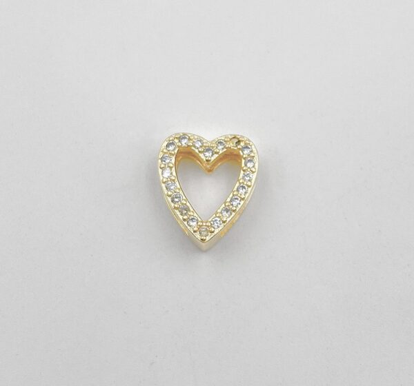 Gold Heart Slider Beads CZ Micro Pave