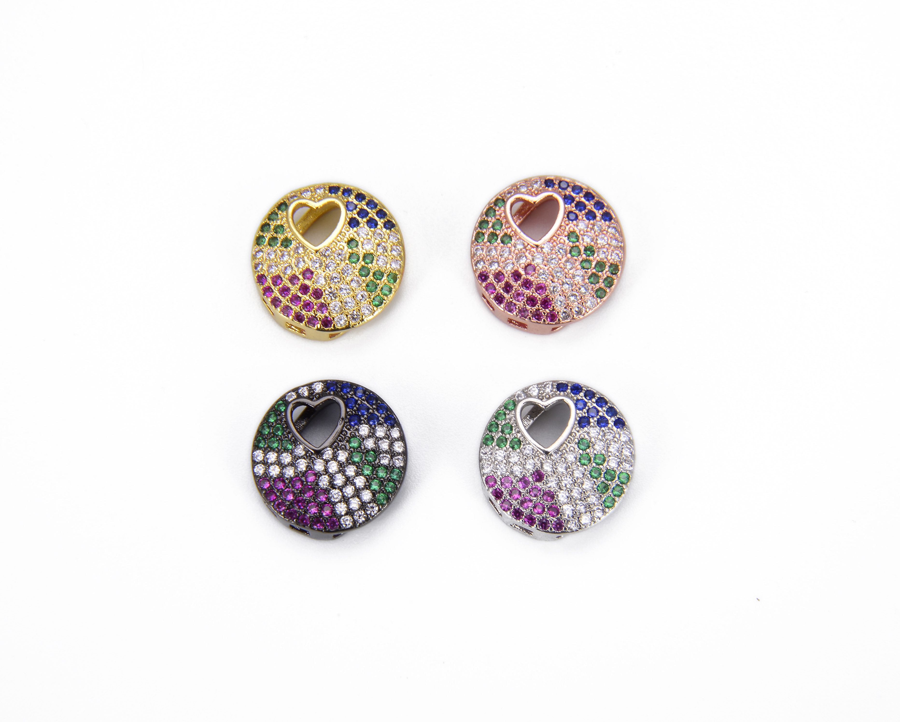 Heart Slider Beads CZ Micro Pave, Round Heart Beads, Slider Beads ...