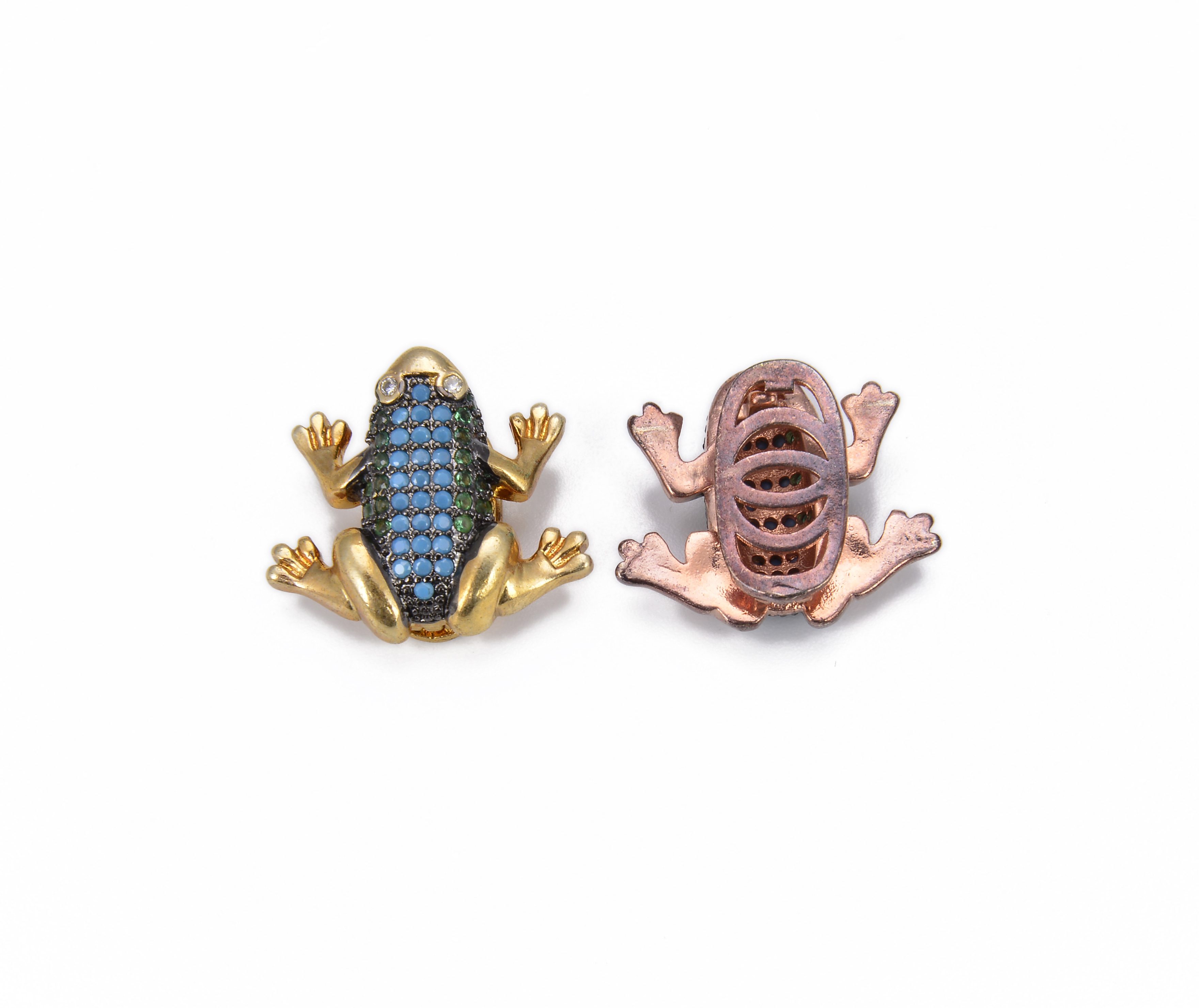 Frog Colored CZ Slider Bead, Frog Slider Bead, Frog Beads, Slider Beads ...