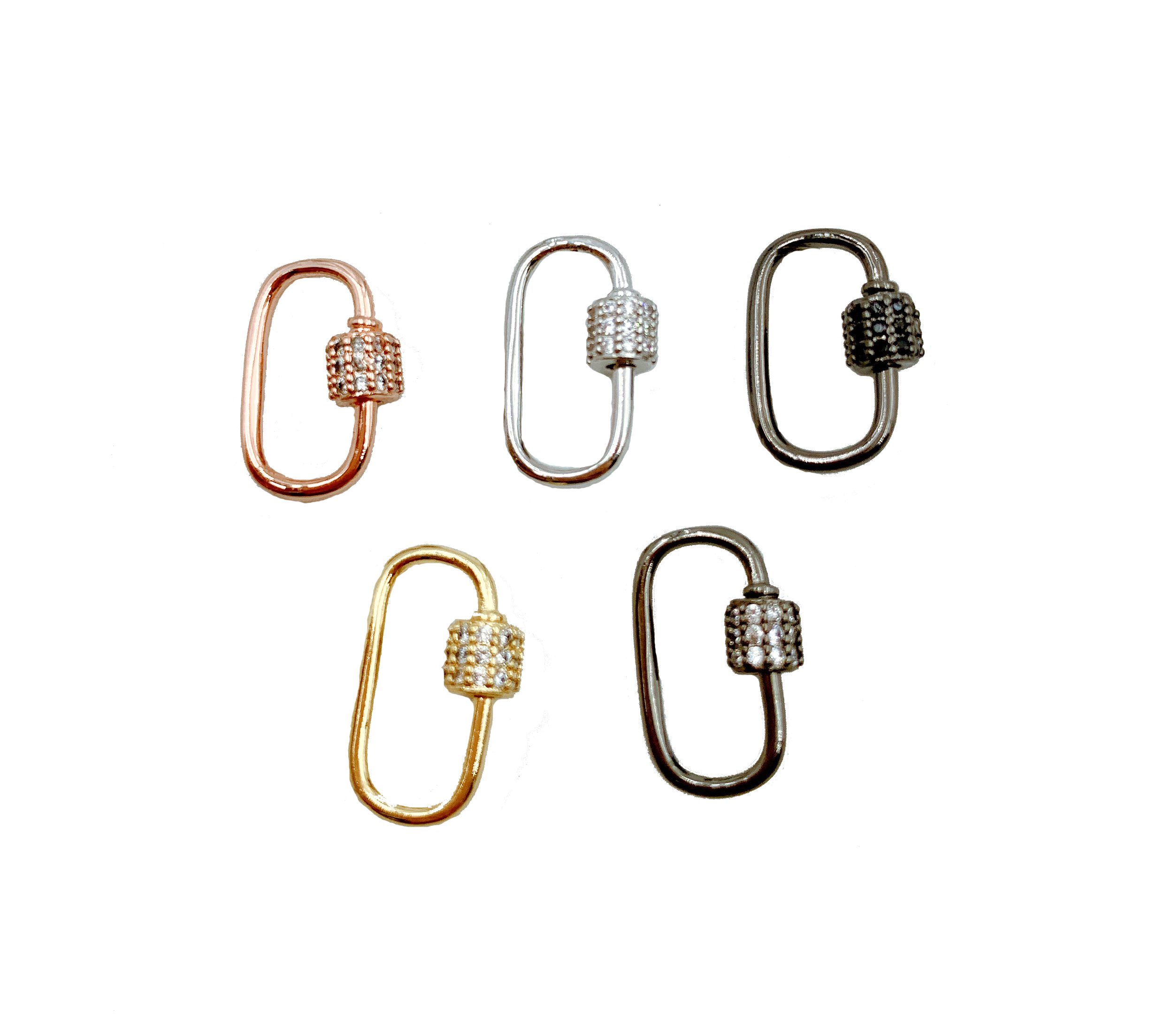 Small Oval Screw Clasp CZ Micro Pave, Screw Clasp Carabiner Lock ...