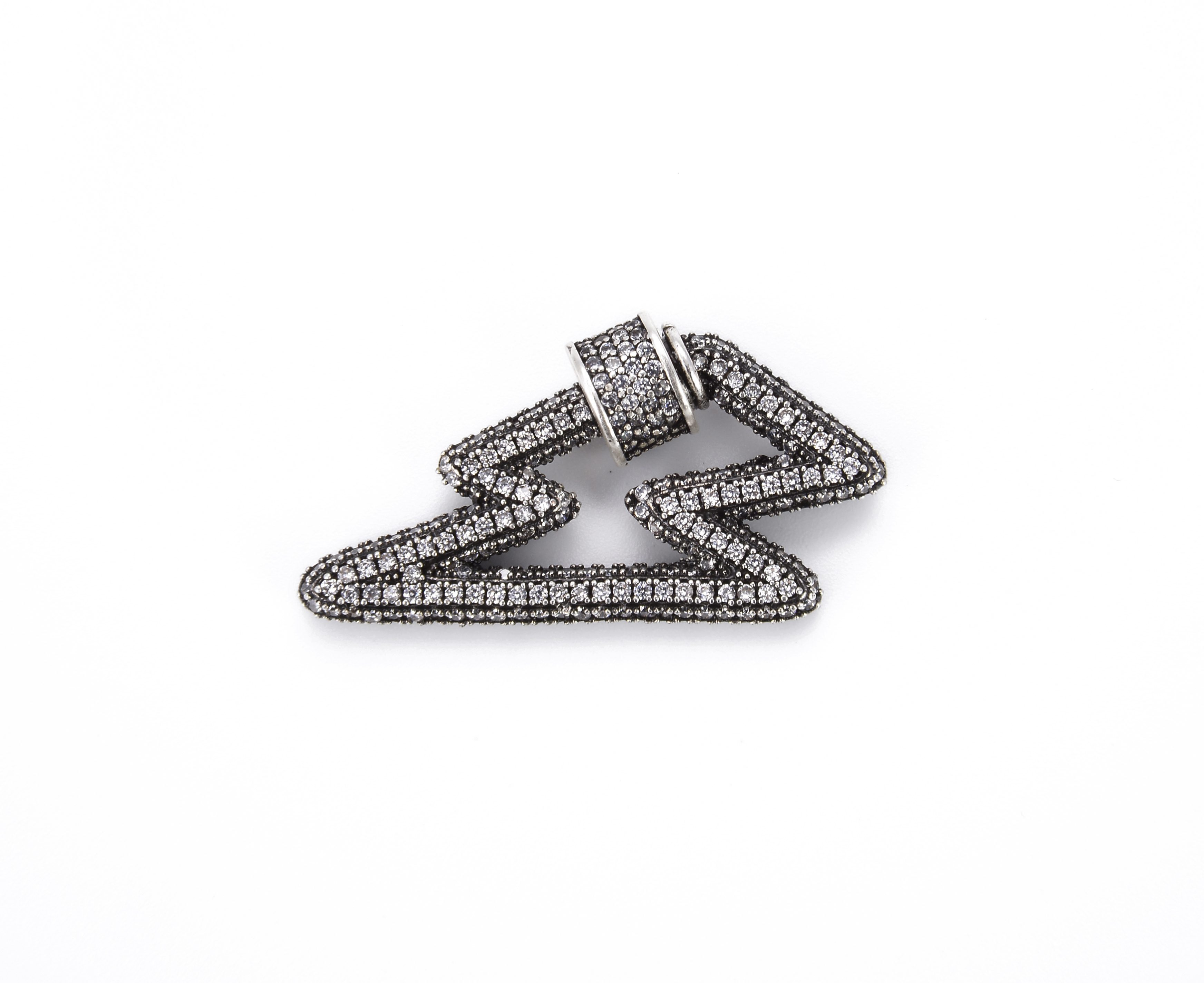 Antique Silver 3D Lightning Shape Screw Clasp CZ Micro Pave