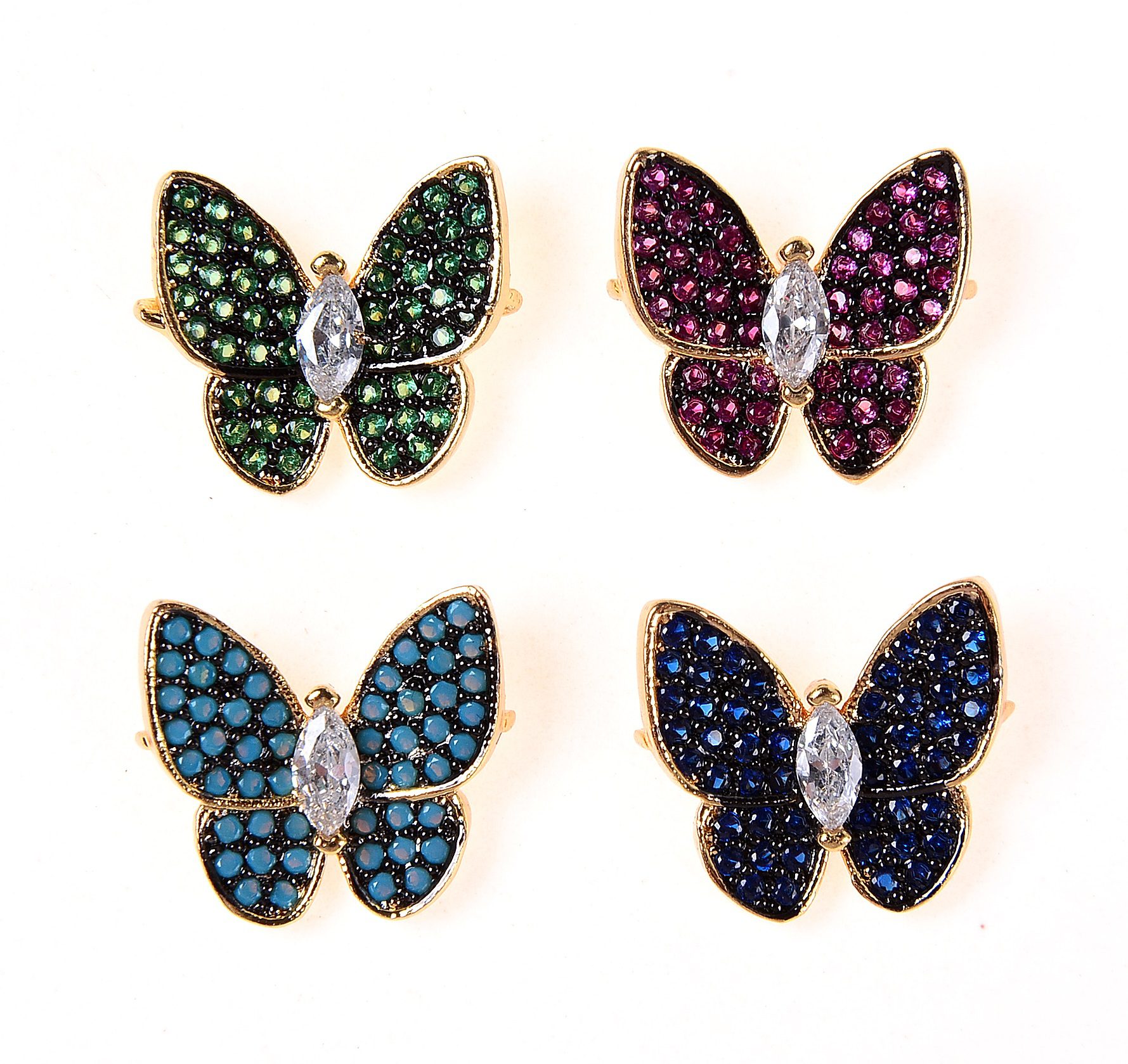 CZ Micro Pave Butterfly Connector Bead Pendant Sideways Butterfly Gold ...