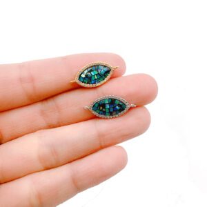 Oval Shape Abalone Shell 18K Gold CZ Micro Pave Connector, Oval Connector, Connector Charm, Cubic Zirconia, Connector, 22x10mm, CN089