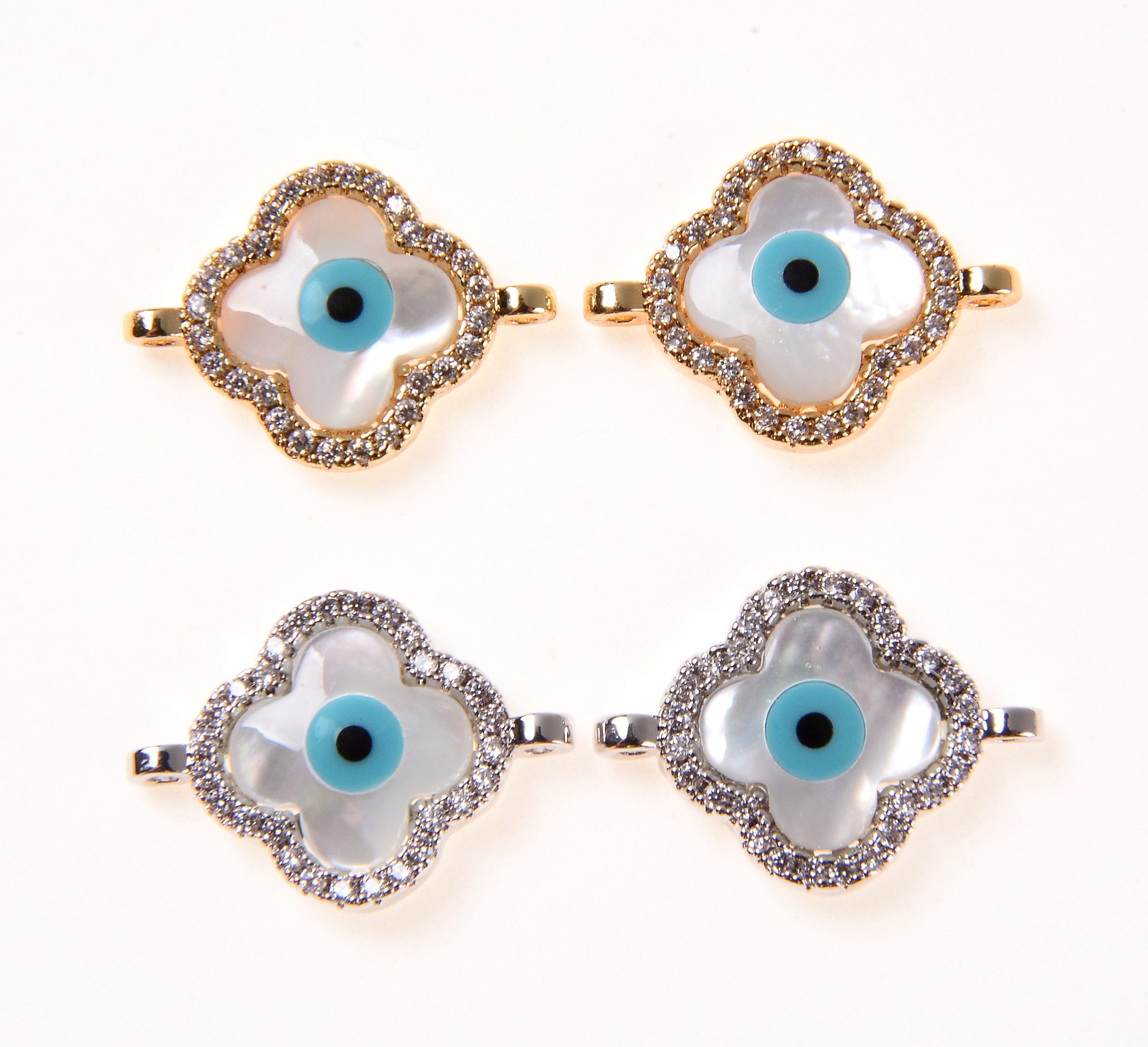 3 Evil Eyes With Four Leaf Clover Necklace