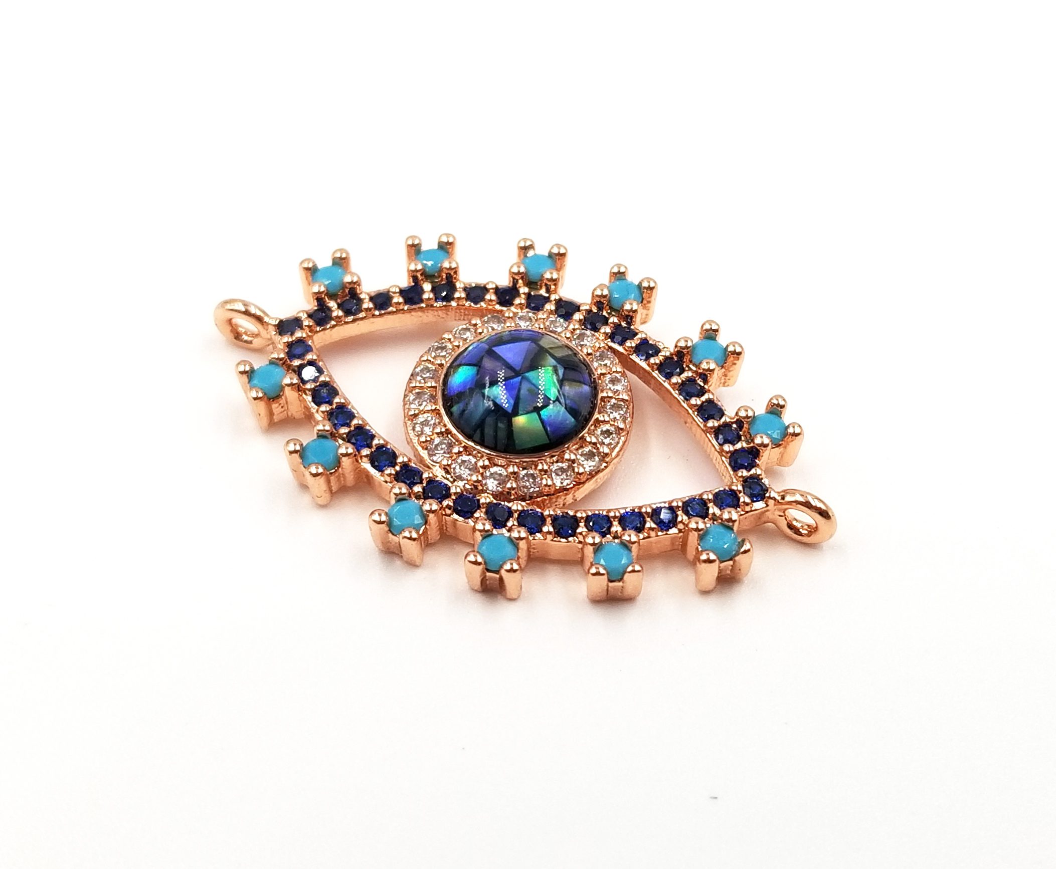 Rose Gold Chain Bracelet, Evil Eye Clover Charm Bracelet, Turkish Jewelry Blue