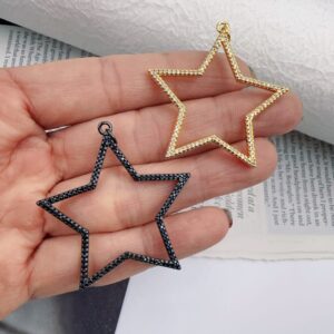 Gold Hollow Star CZ and Black CZ Hollow Star CZ Micro Pave Charm Pendant, Star Charm, Star Pendant, Star Necklace, Cubic Zirconia, 41mm, CP1062