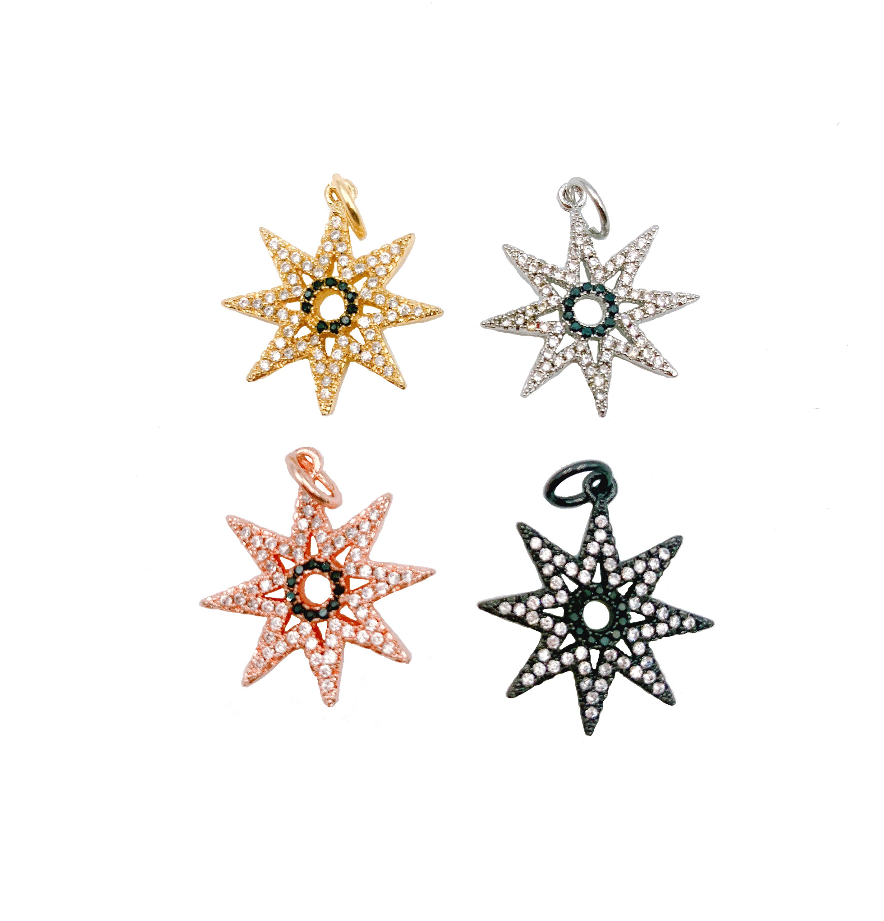 Starburst Charm Pendant, 24K Gold CZ Micro Pave Starburst Pendant, Star ...