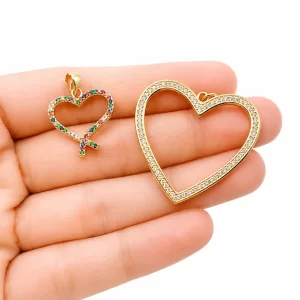 Gold Filled Colored CZ Heart Charm, Multicolor Pave Crystal Heart Pendant, Rainbow Rhinestone Jewelry Charm for Necklace Making, CP1155