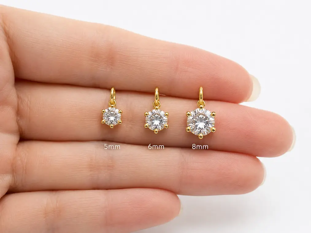 Gold Filled CZ Sunburst Pendant Charm, Round Cubic Zirconia Connector, Silver Crystal Jewelry Finding, Necklace Charm, CP1163 - Image 4