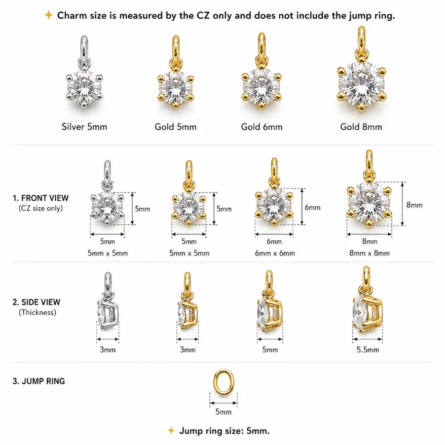 Gold Filled CZ Sunburst Pendant Charm, Round Cubic Zirconia Connector, Silver Crystal Jewelry Finding, Necklace Charm, CP1163 - Image 6