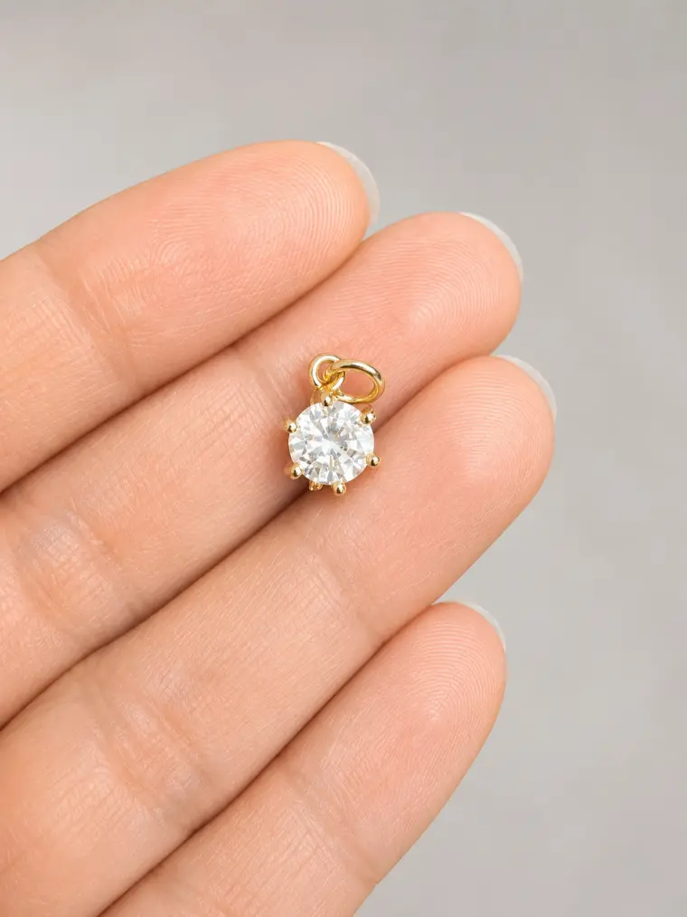 Gold Filled CZ Sunburst Pendant Charm, Round Cubic Zirconia Connector, Silver Crystal Jewelry Finding, Necklace Charm, CP1163 - Image 5