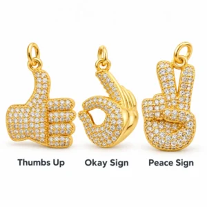 Gold Filled CZ Hand Sign Charms, Pave Rhinestone Thumbs Up, Okay and Peace Sign Pendants for Bracelet Necklace Jewelry Making, CP1171