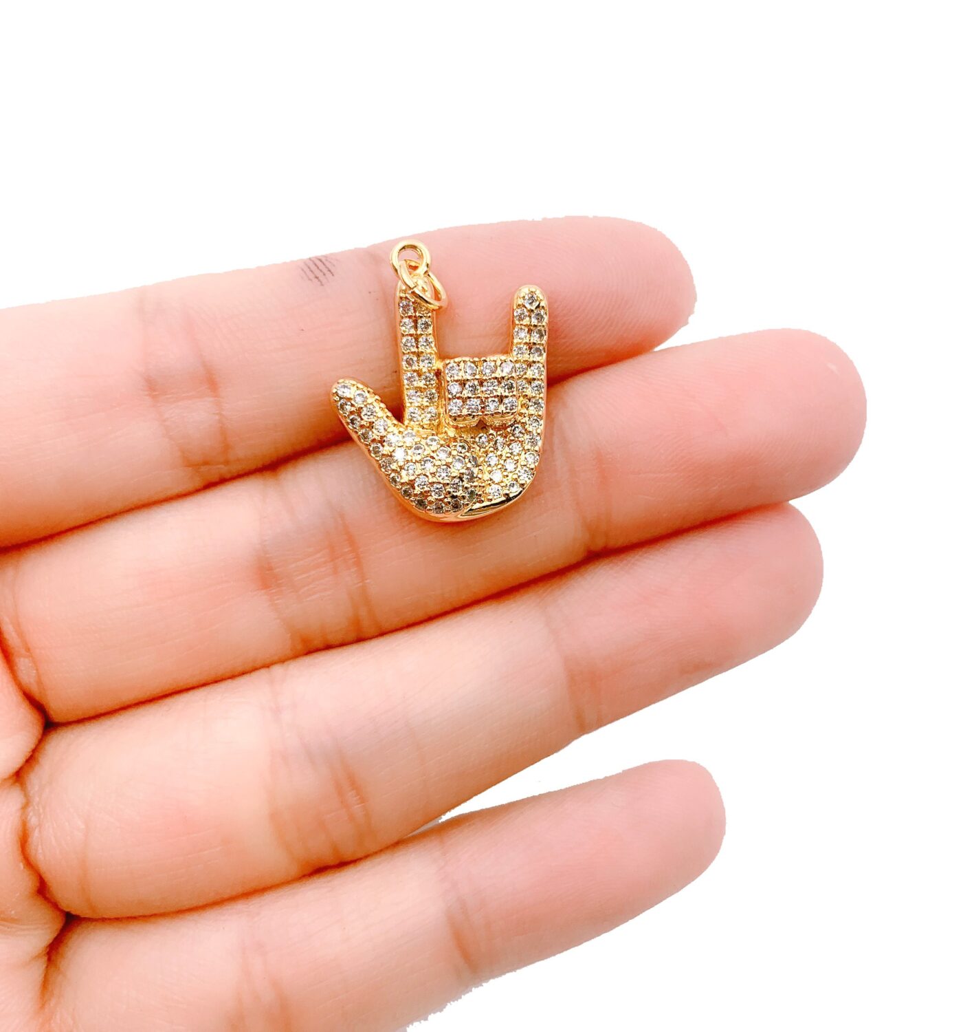 Gold Filled CZ I Love You Sign Charm, Pave Rhinestone Hand Gesture Pendant, Rock On Sign Charm for Bracelet Necklace Jewelry Making, CP1173 - Image 2