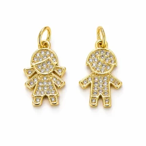 Gold Filled Boy and Girl Couple Charm Pendant, CZ Pave Kids Charm for Necklace Bracelet DIY Jewelry Making Supplies Cute Family Gift, CP1181